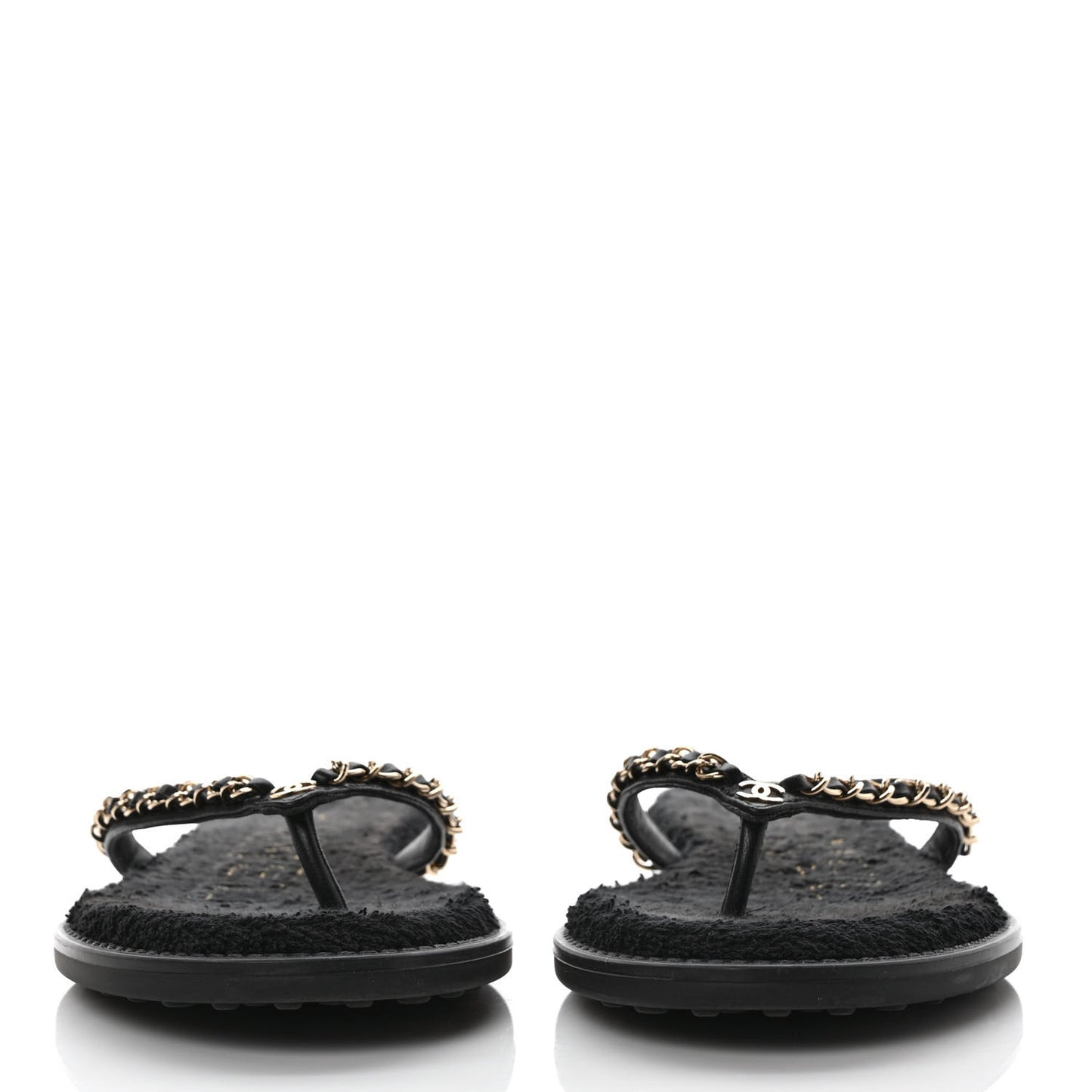 Lambskin CC Chain Thong Sandals 39 Black