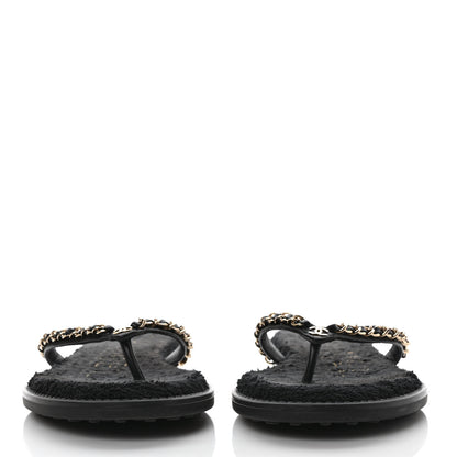 Chanel Lambskin CC Chain Thong Sandals 39 Black 2 of 9