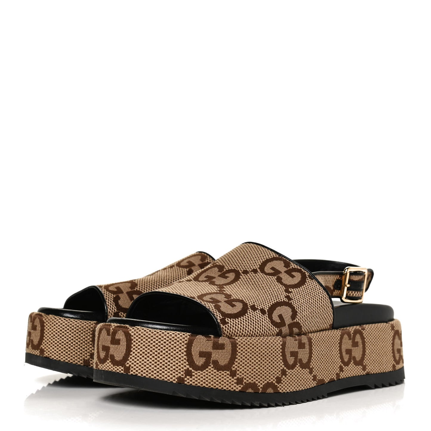 Monogram Maxi GG Granada Kid Angelina Platform 35mm Slingback Sandals 38 Camel Ebony Black