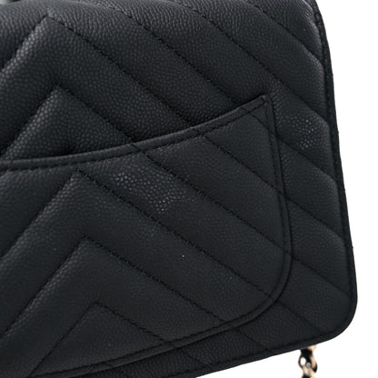 Chanel Caviar Chevron Quilted Wallet On Chain WOC Black 12 of 13