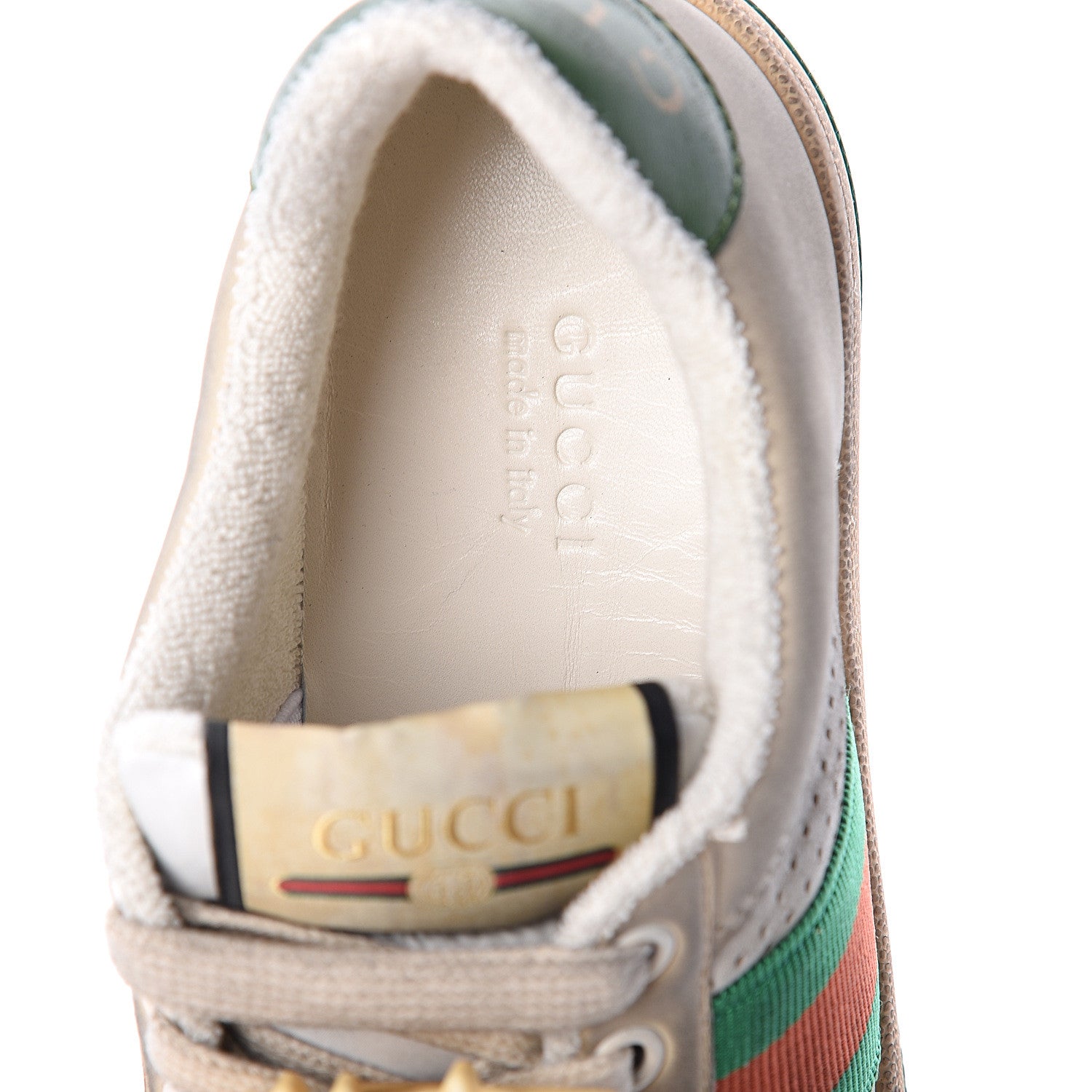 Gucci Nubuck Web Cherries Womens Screener Sneakers 35 Dusty Milk White Vintage Green 6 of 7