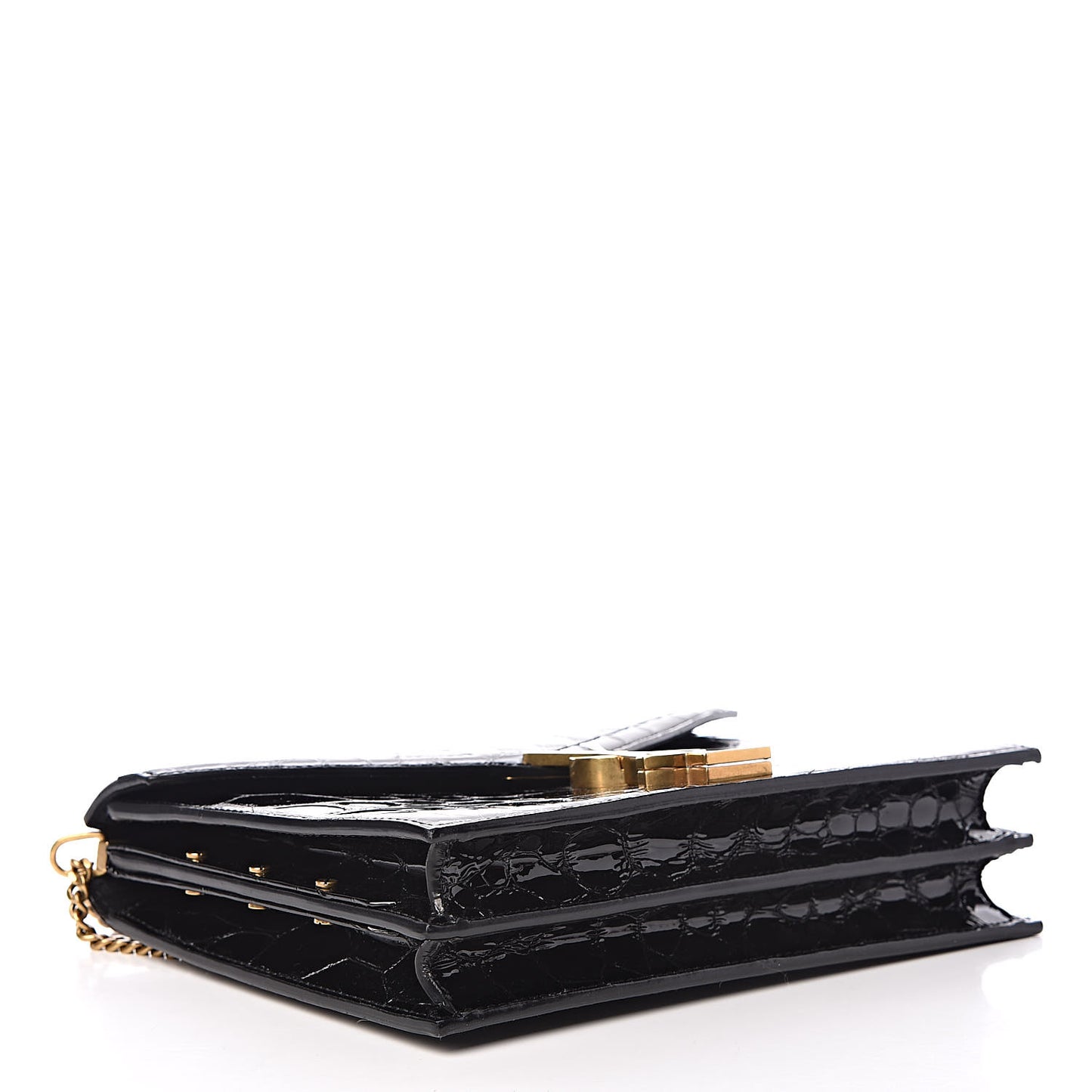 Patent Turtle Embossed Monogram Cassandra Clasp Bag Black