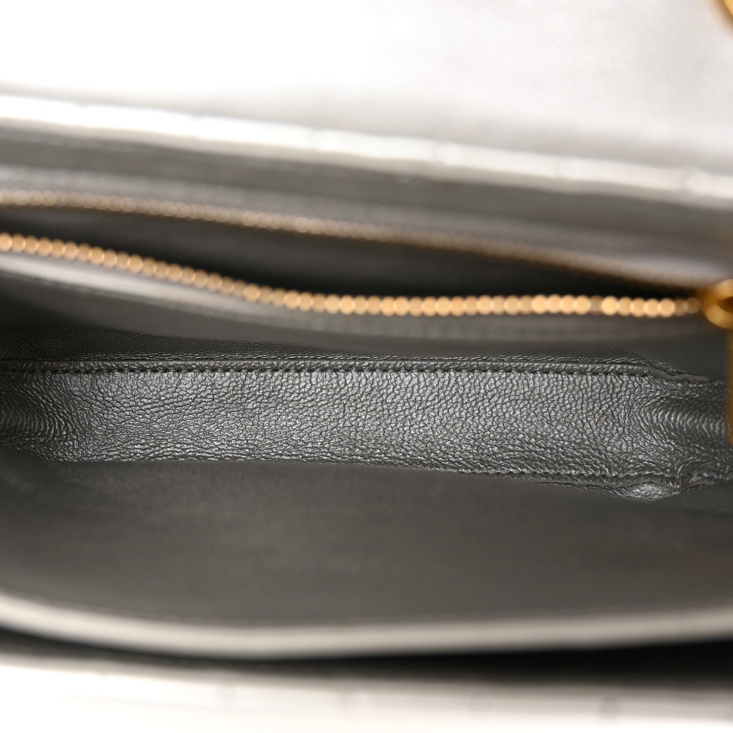 Laminated Calfskin Quilted Medium C Bag Silver