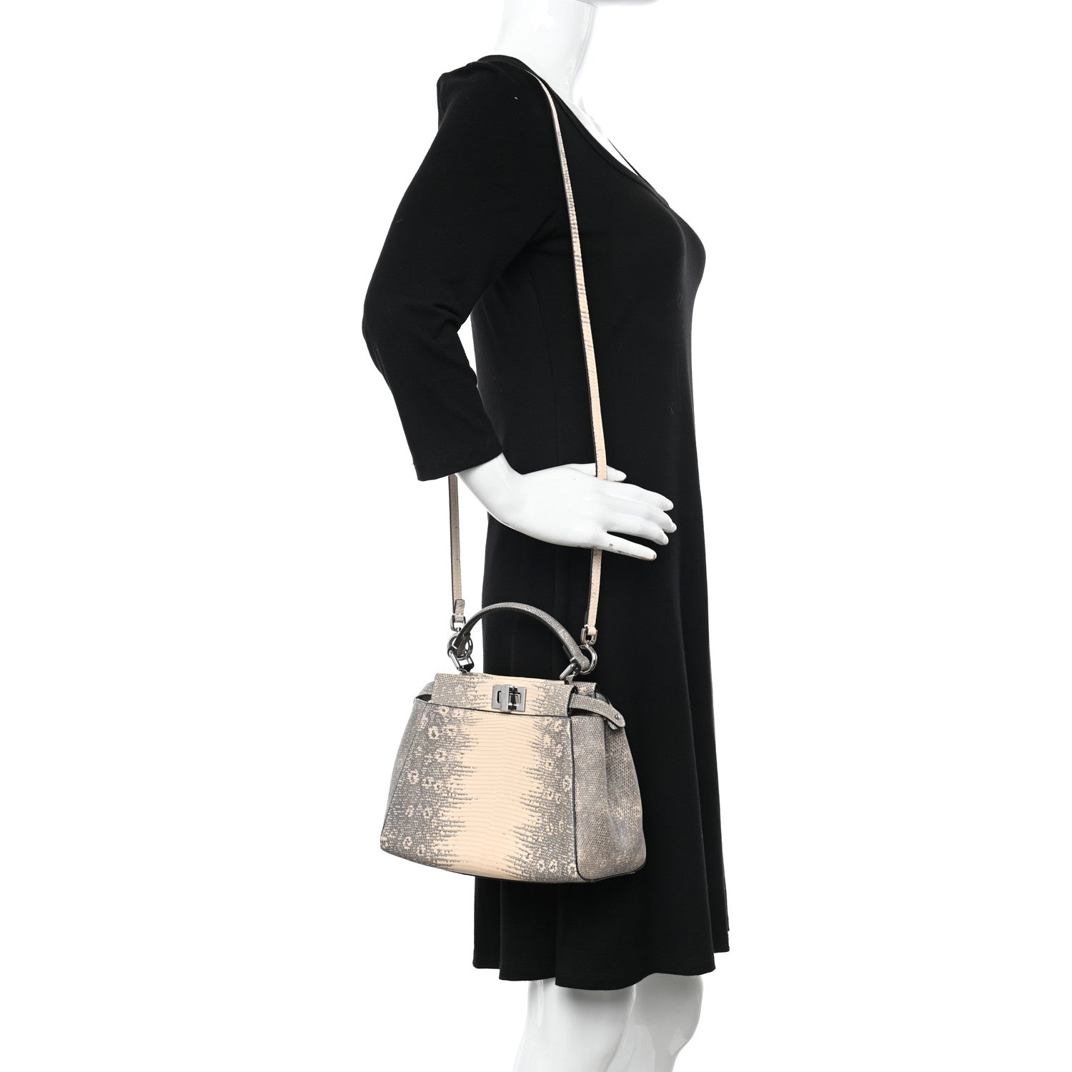 Fendi Lizard Togo Shiny Nappa Mini Peekaboo Iconic Satchel Rosa Skin 2 of 12