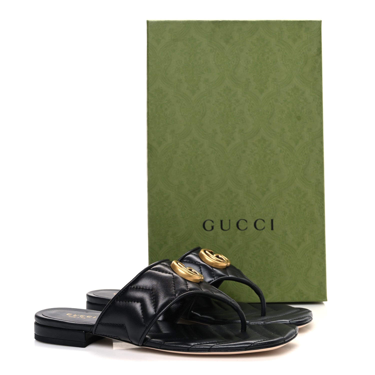 Gucci Nappa Charlotte Double G Marmont Thong Sandals 37 Black 11 of 11