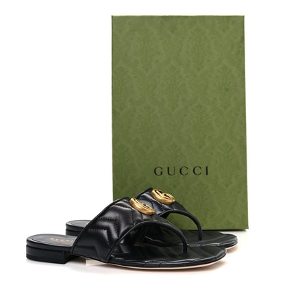 Gucci Nappa Charlotte Double G Marmont Thong Sandals 37 Black 11 of 11