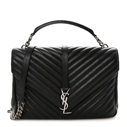 Saint Laurent Sheepskin Matelasse Chevron Monogram Large College Satchel Black 1 of 9
