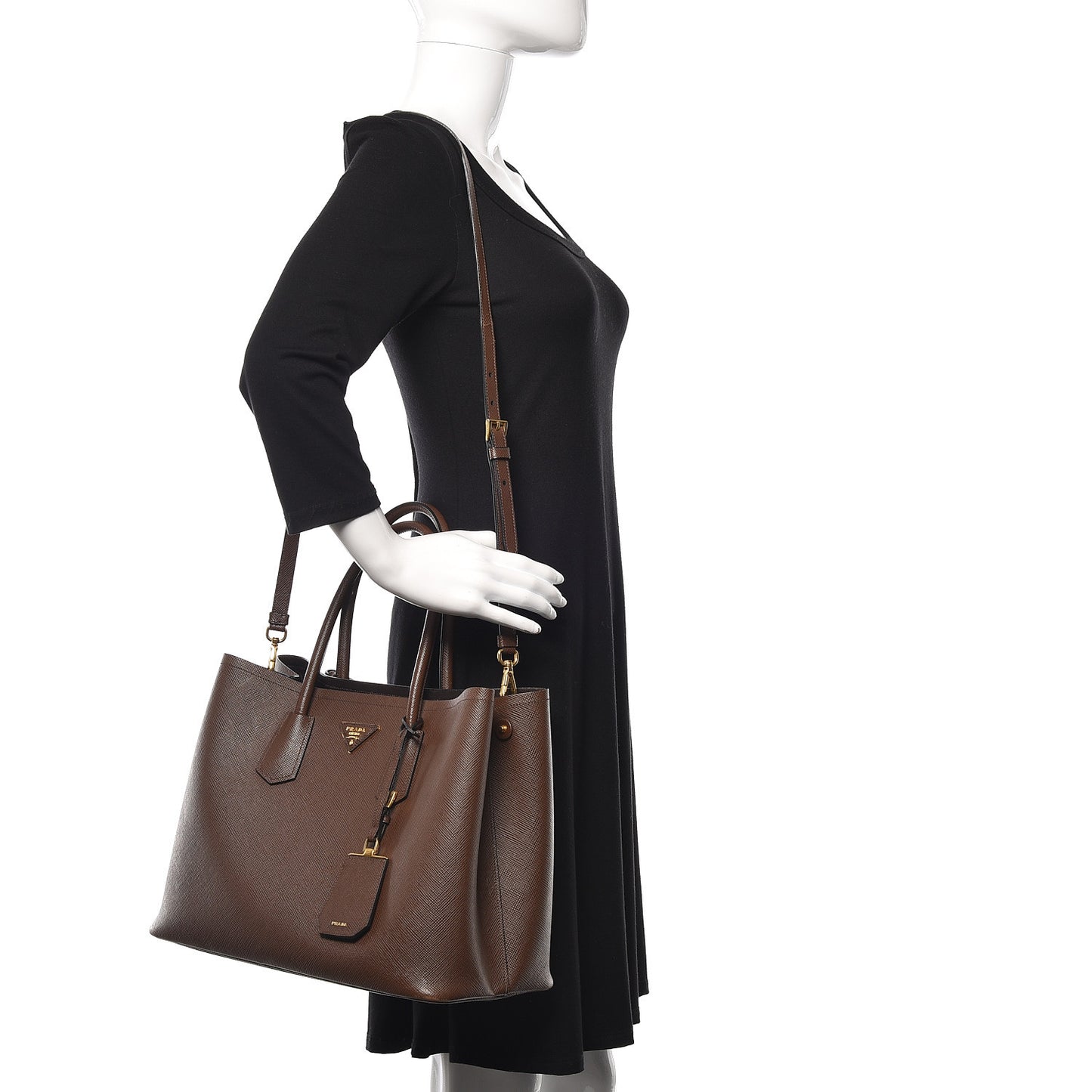 Saffiano Cuir Large Double Bag Cacao
