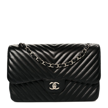 Chanel Caviar Chevron Quilted Jumbo Double Flap Black 1 of 11