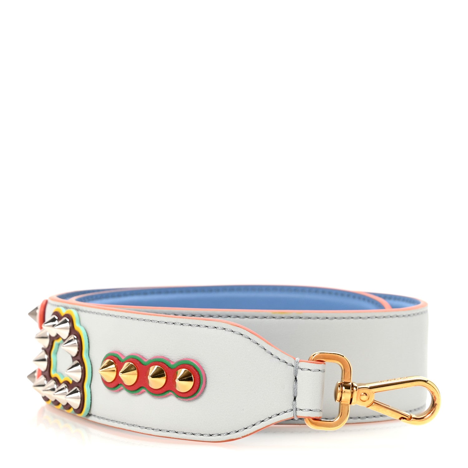 Fendi Vitello Dolce Fun Fair Metal Studded Strap You Grigio Perla Blue Multicolor 1 of 5