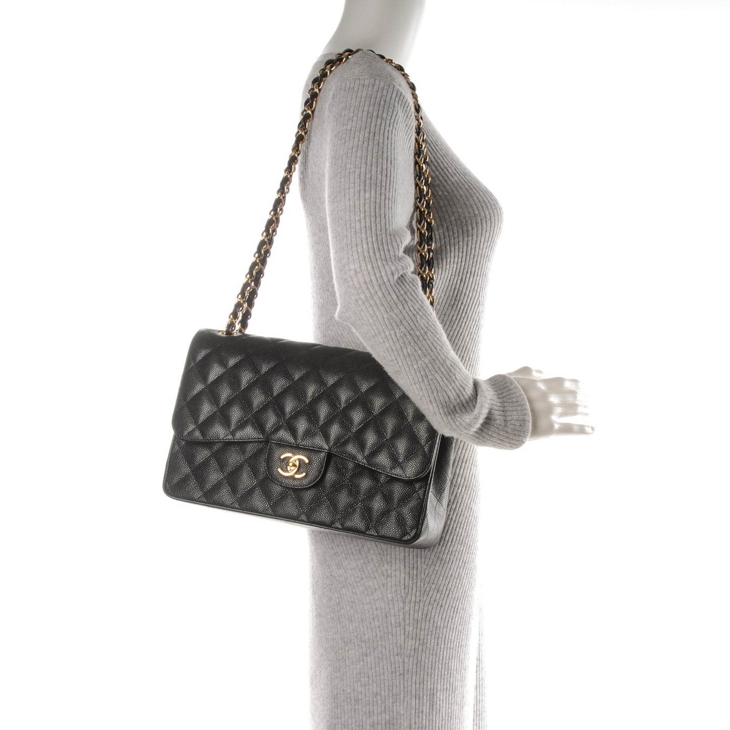 Caviar Quilted Jumbo Double Flap Black