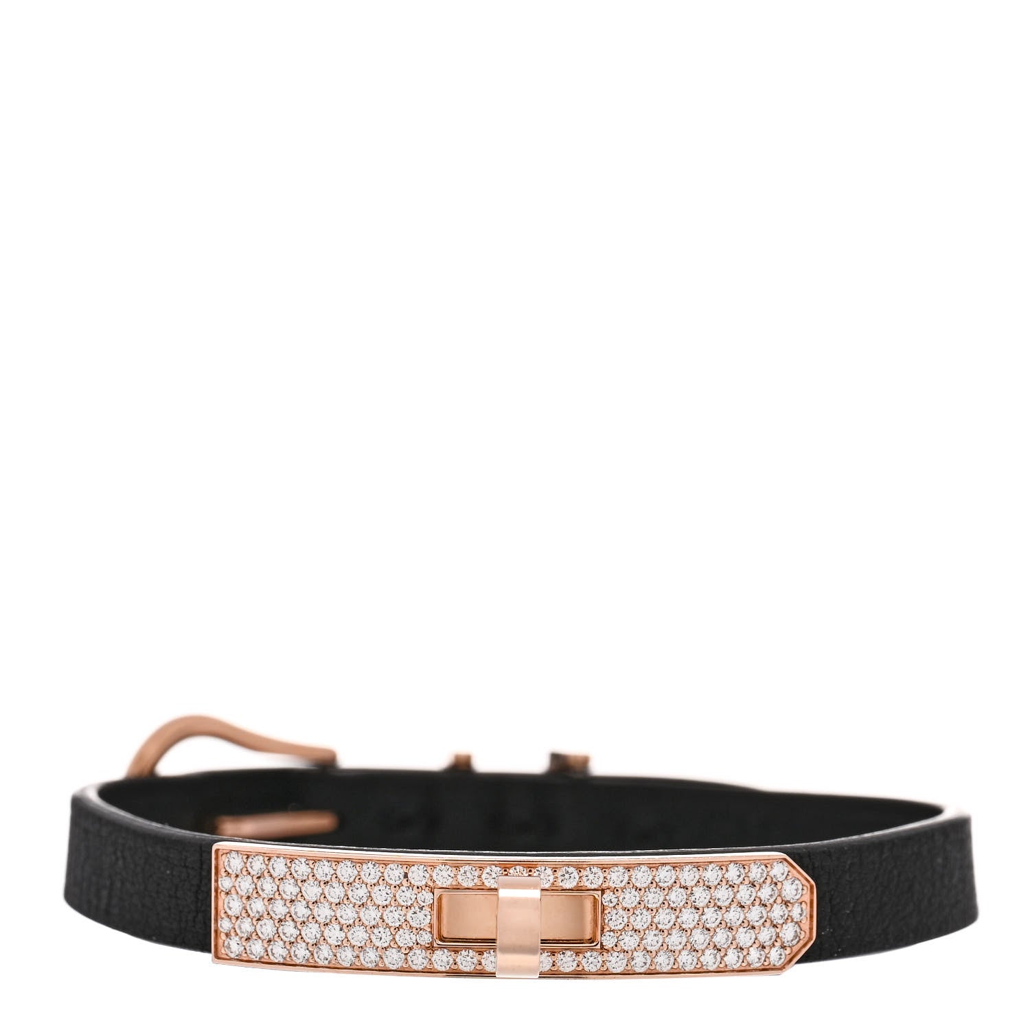 Hermes 18K Rose Gold Swift Diamond Kelly Pave Bracelet Black 1 of 3