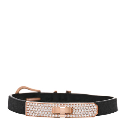 Hermes 18K Rose Gold Swift Diamond Kelly Pave Bracelet Black 1 of 3