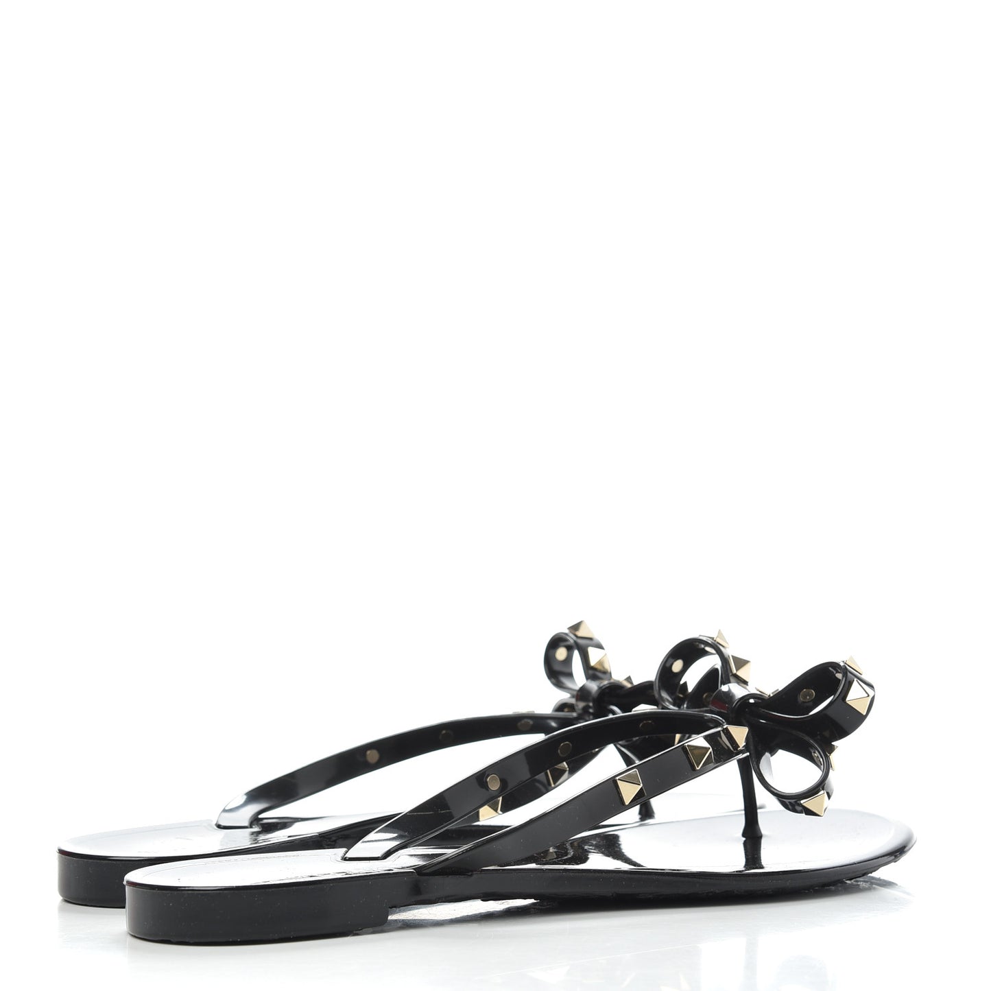 PVC Jelly Rockstud Bow Thong Sandals 38 Black