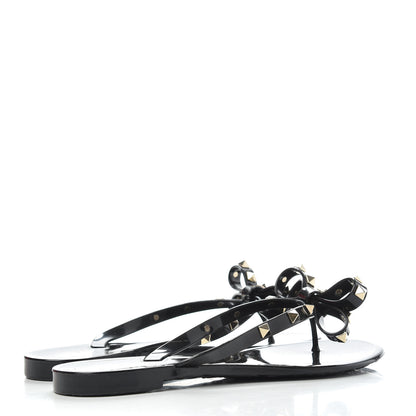 Valentino Garavani PVC Jelly Rockstud Bow Thong Sandals 38 Black 4 of 10