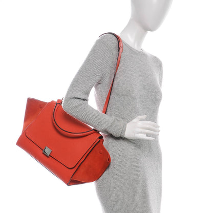 Celine Drummed Calfskin Suede Medium Trapeze Vermillion 2 of 7