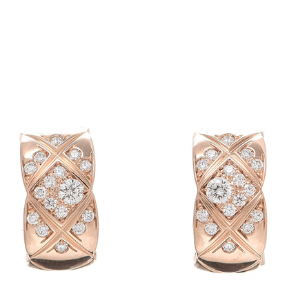 Chanel 18K Beige Gold Diamond Coco Crush Hoop Earrings 1 of 5