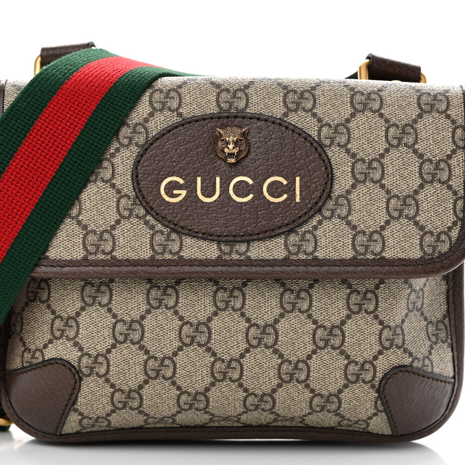 Gucci GG Supreme Monogram Web Small Neo Vintage Double Flap Messenger Bag Beige New Acero 10 of 14