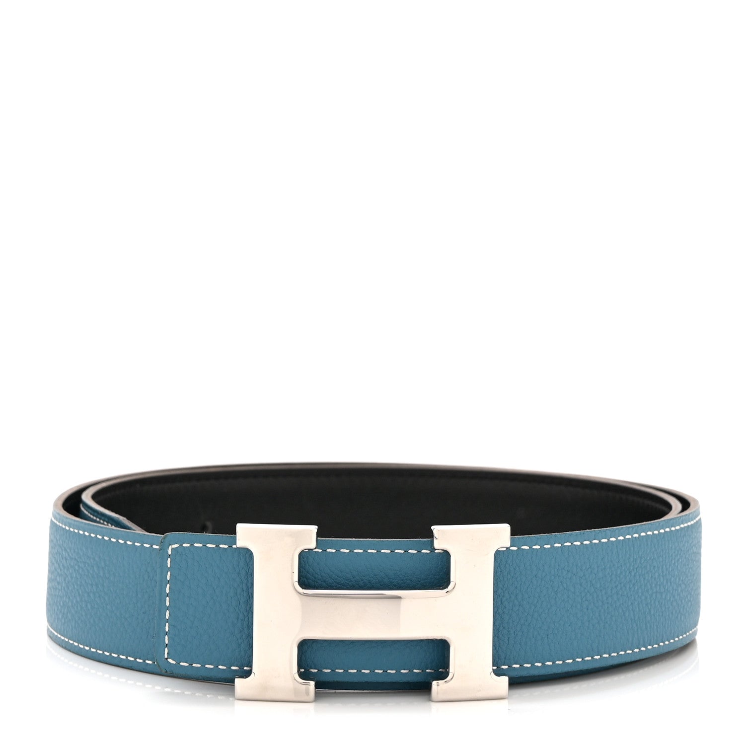 Hermes Togo Box 32mm H Belt 85 Blue Jean Black 1 of 6
