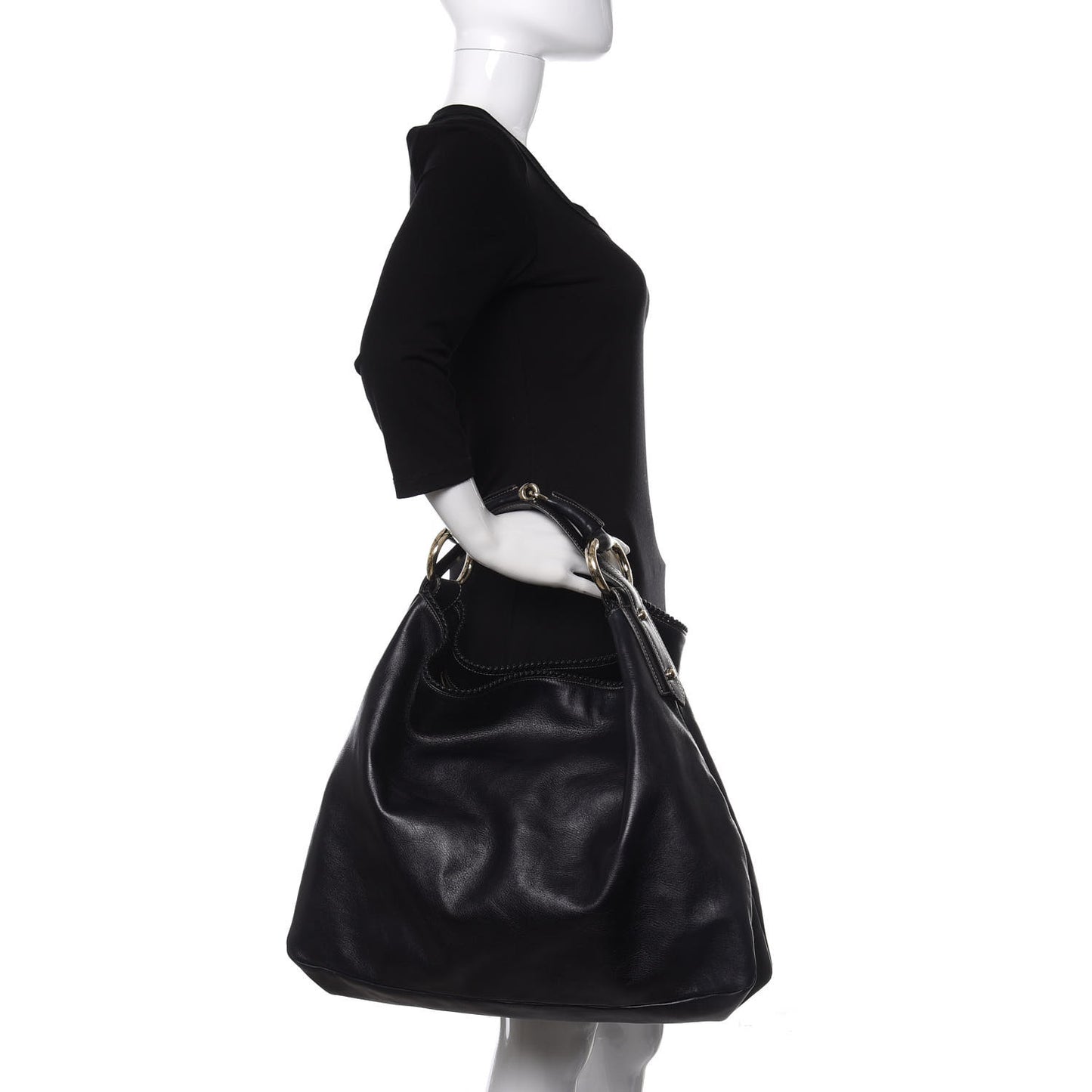 Calfskin Large Horsebit Chain Hobo Black