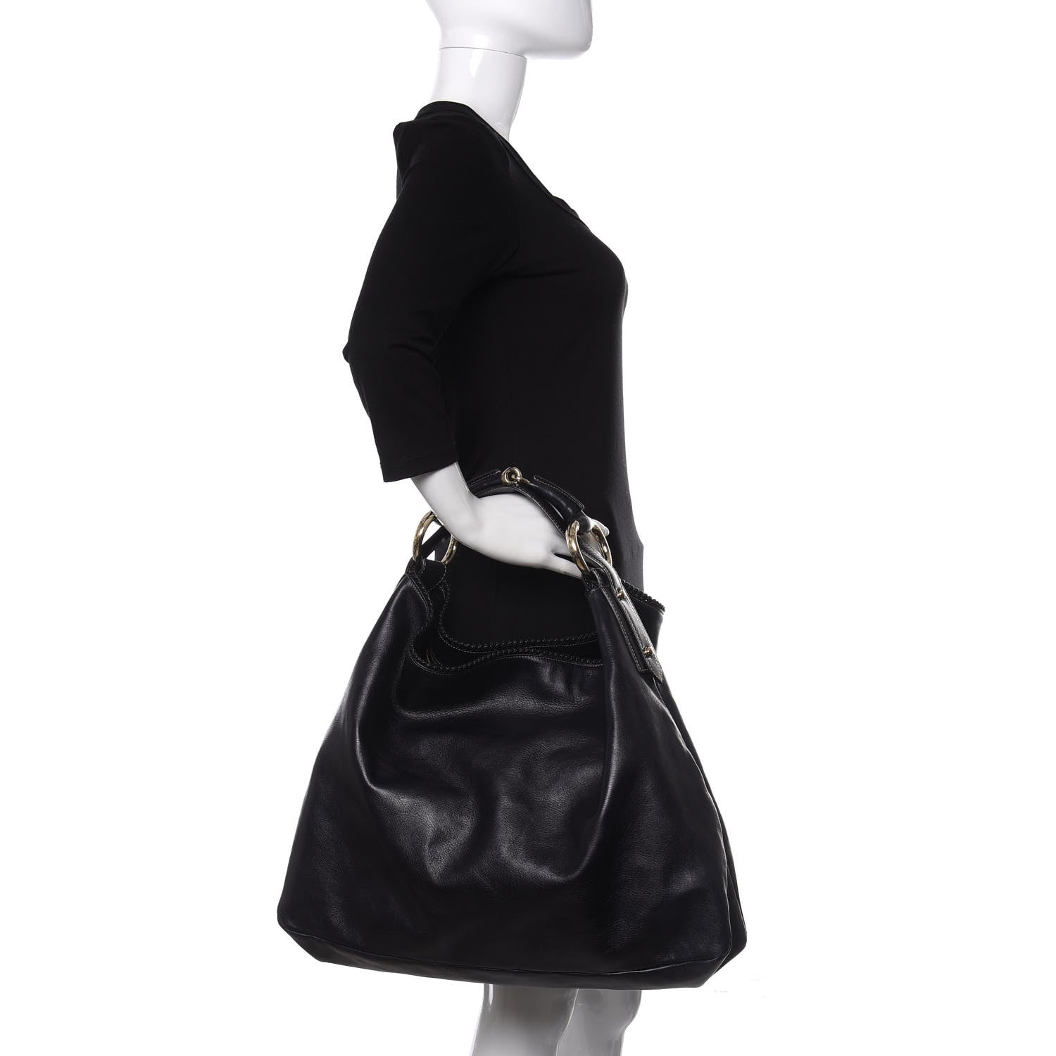 Gucci Calfskin Large Horsebit Chain Hobo Black 2 of 9