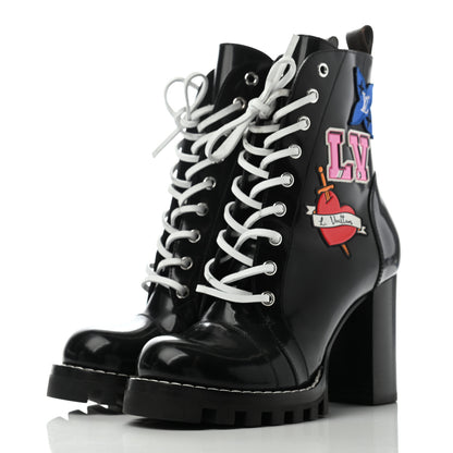Louis Vuitton Patent Calfskin Monogram LV Black Heart Star Trail Ankle Boots 37.5 Black 3 of 9