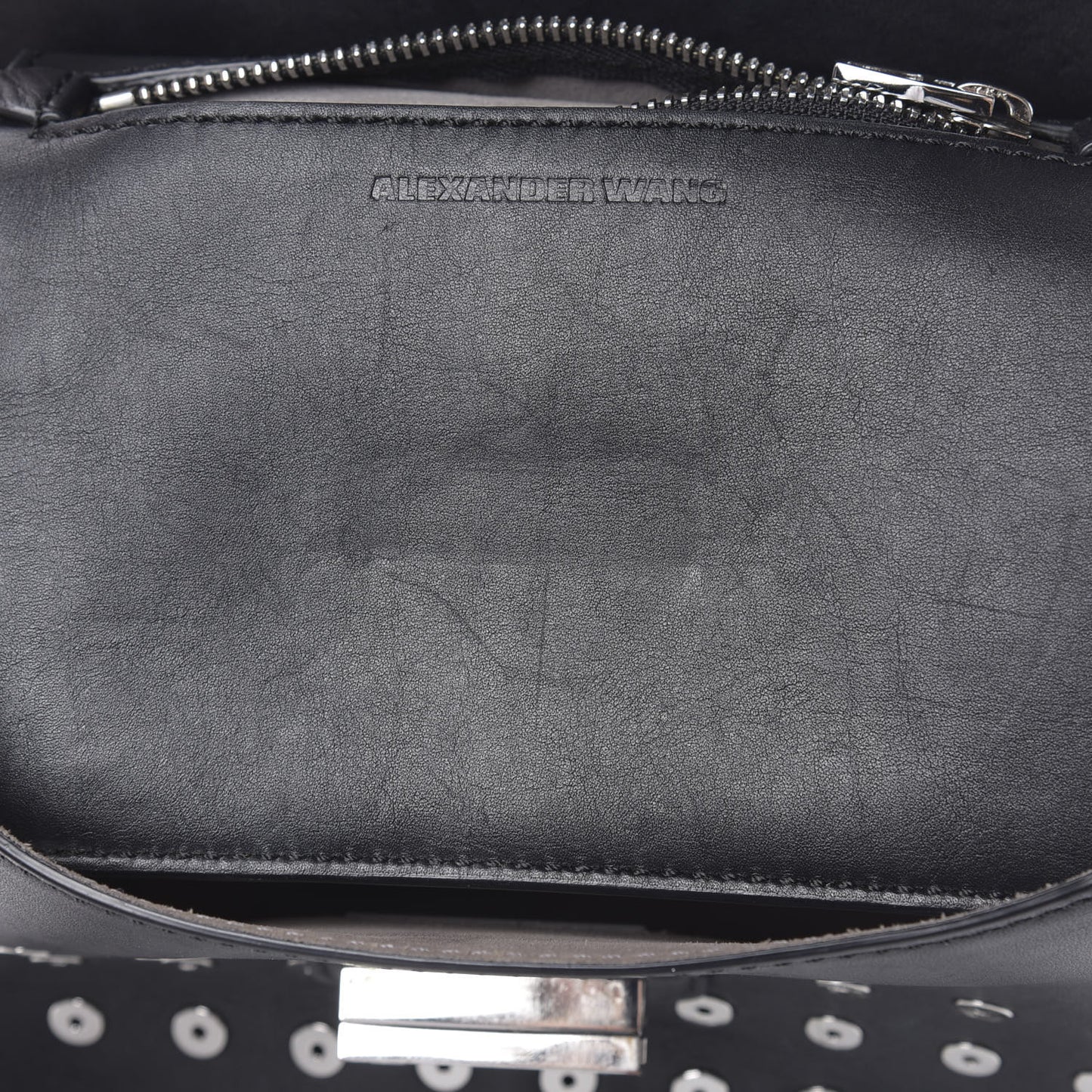 Lambskin Small Eyelets Marion Tote Black Silver Hardware
