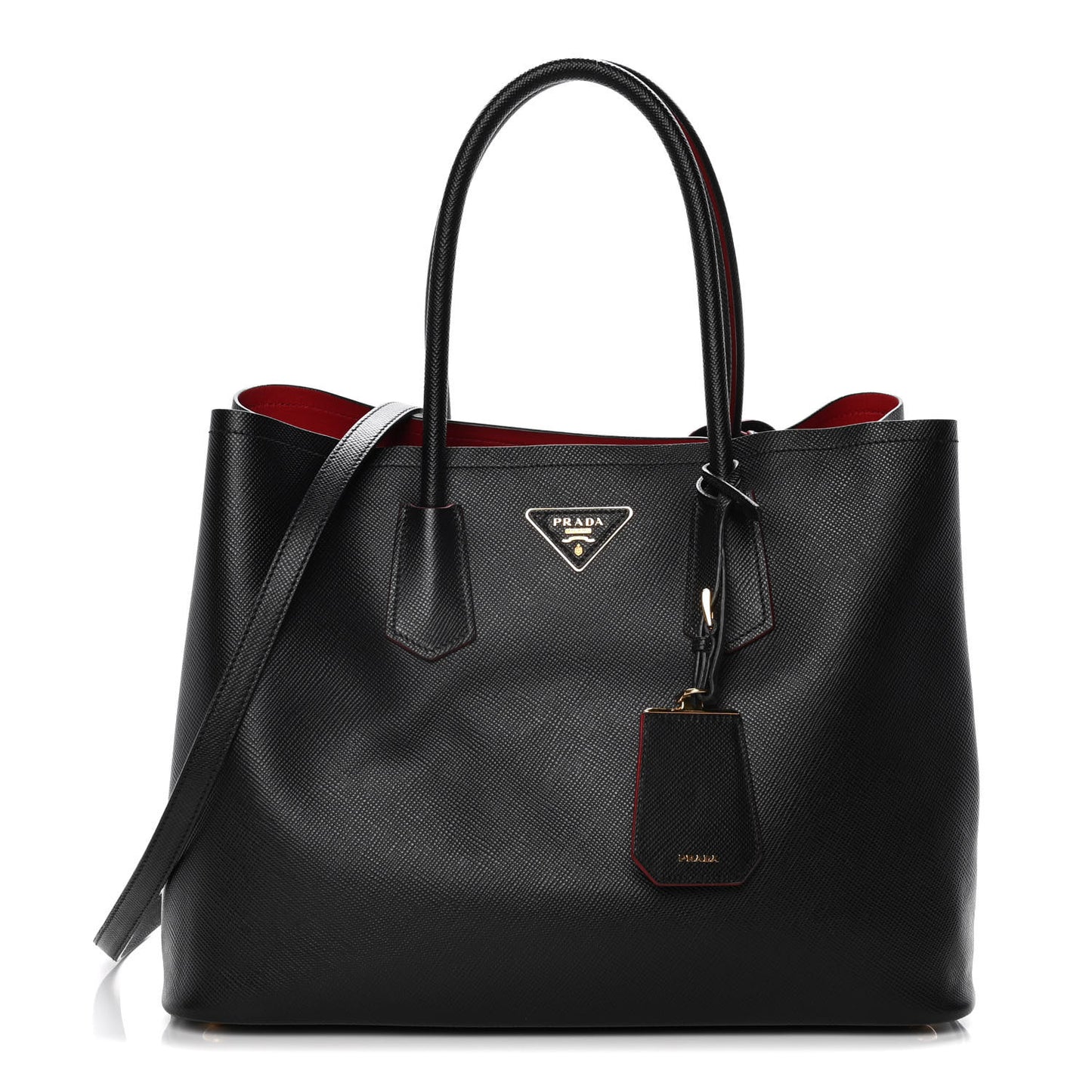 Saffiano Cuir Large Double Bag Black Fuoco
