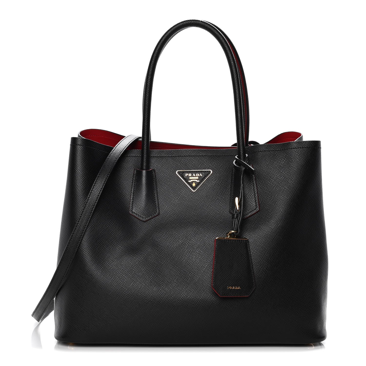 Prada Saffiano Cuir Large Double Bag Black Fuoco 1 of 15