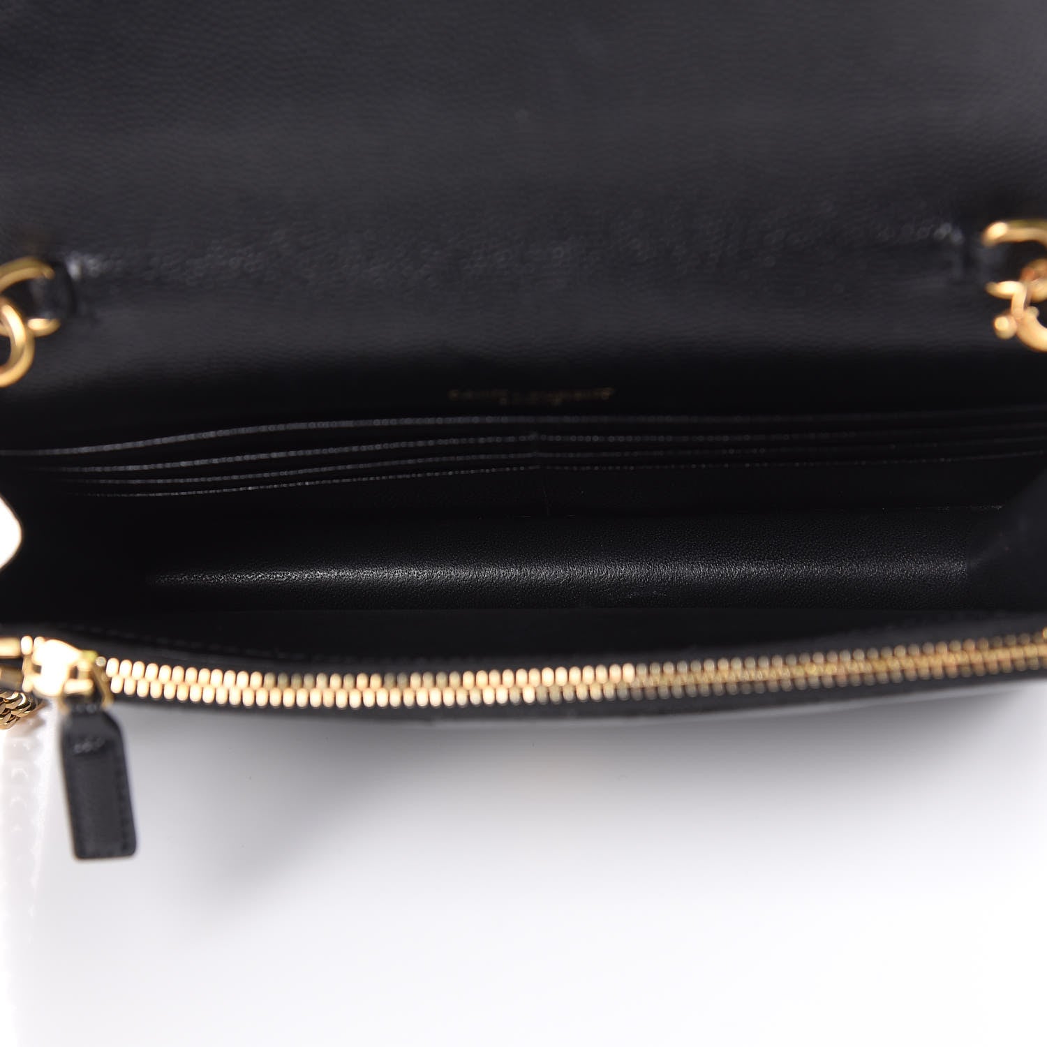 Saint Laurent Grain De Poudre Matelasse Chevron Monogram Envelope Chain Wallet Black 5 of 10