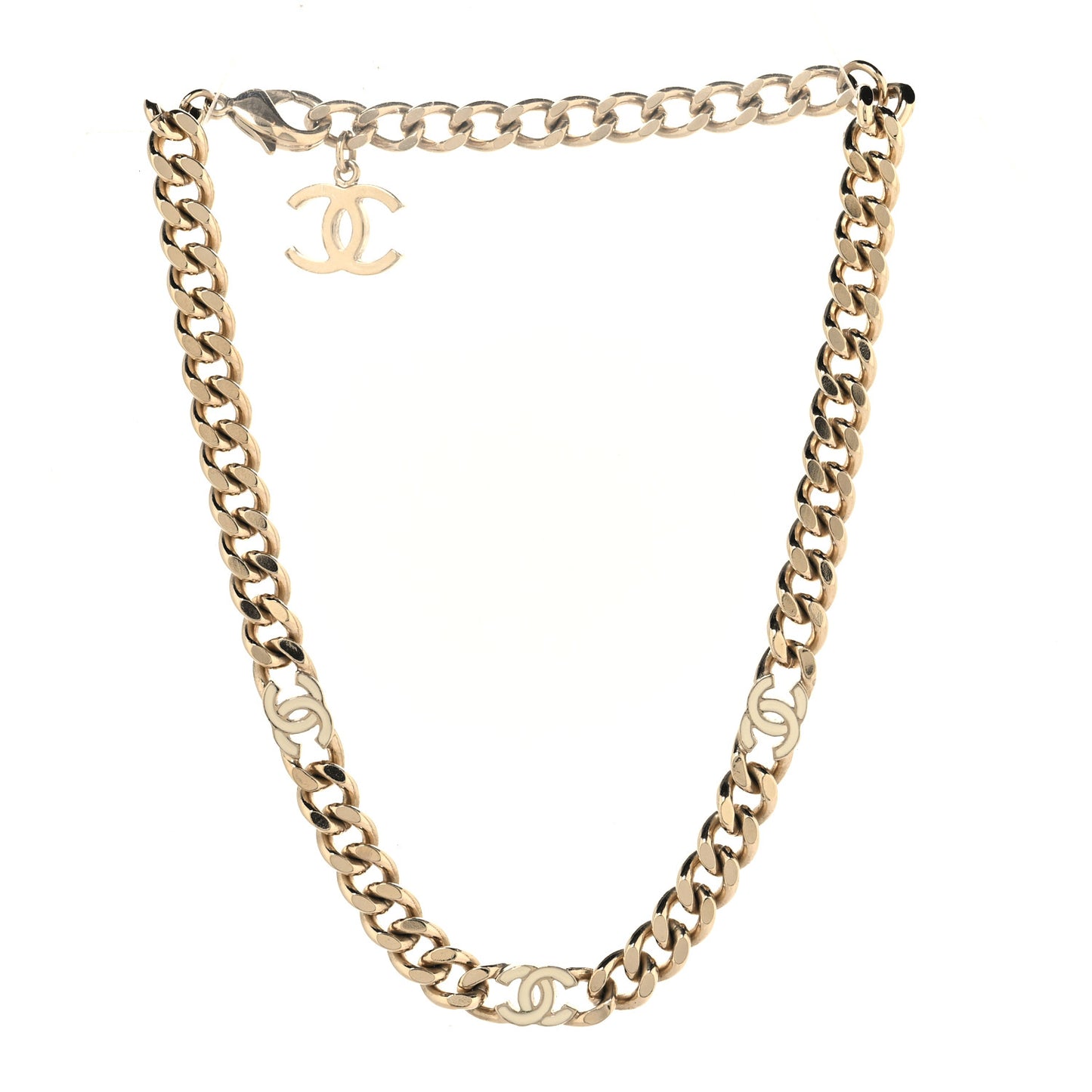 Metal Enamel Chain CC Choker Gold White