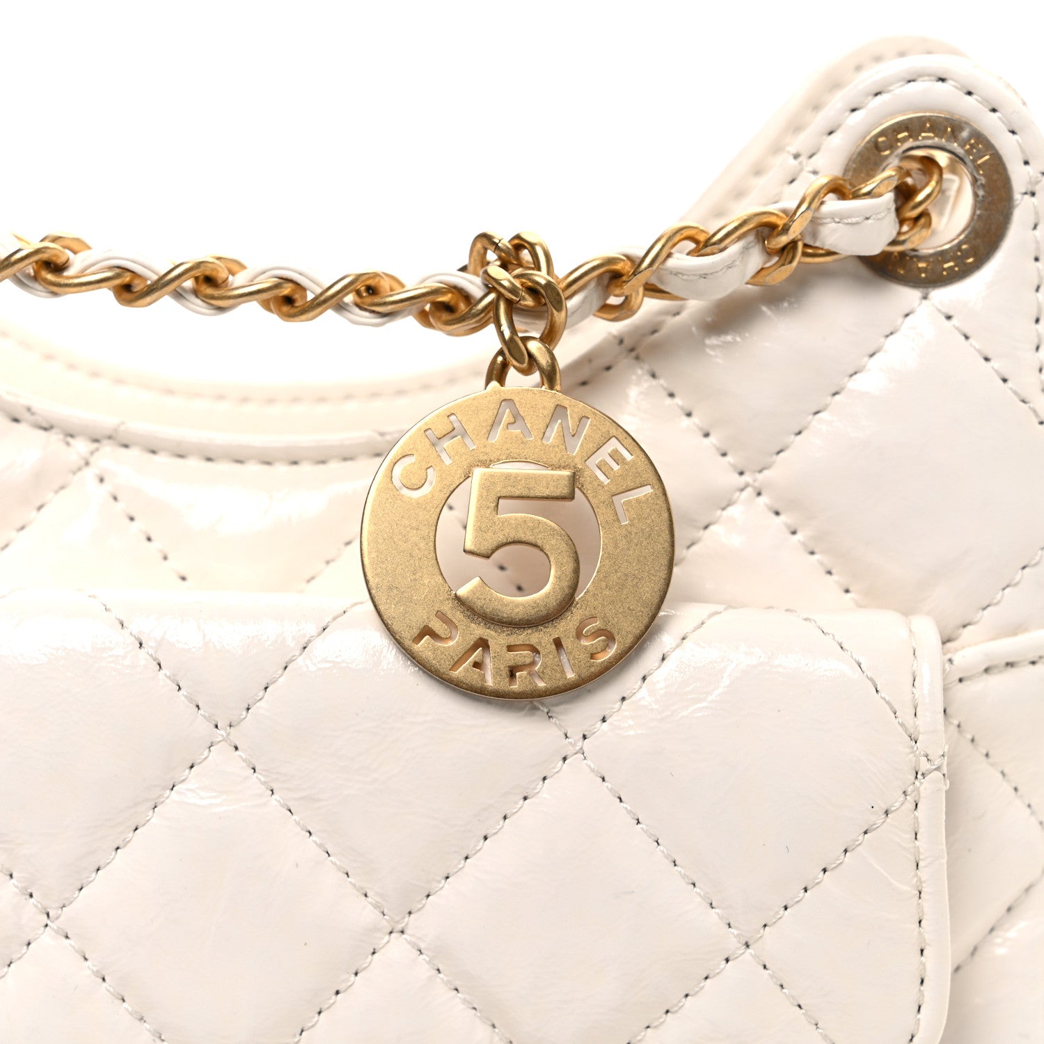 Chanel Shiny Crumpled Calfskin Quilted Small Wavy CC Hobo White 11 of 11