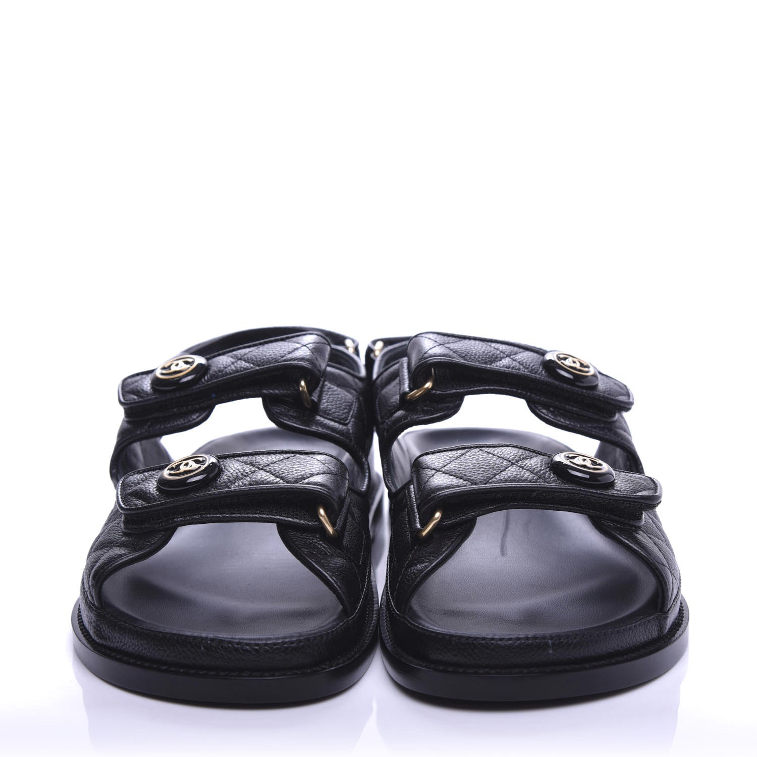 Chanel Grained Calfskin Velcro Dad Sandals 39.5 Black 2 of 11