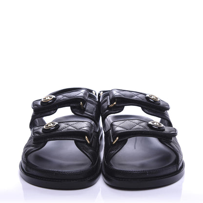 Chanel Grained Calfskin Velcro Dad Sandals 39.5 Black 2 of 11