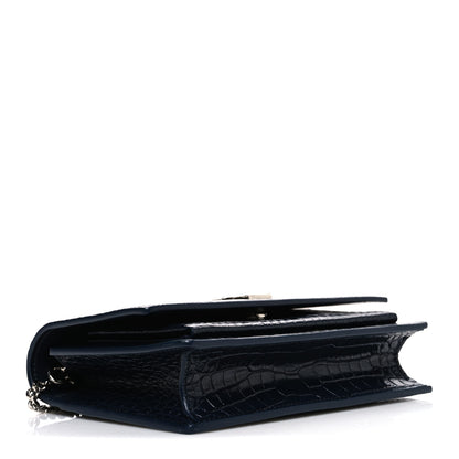 Saint Laurent Calfskin Crocodile Embossed Monogram Sunset Chain Wallet New Cobalt 3 of 9