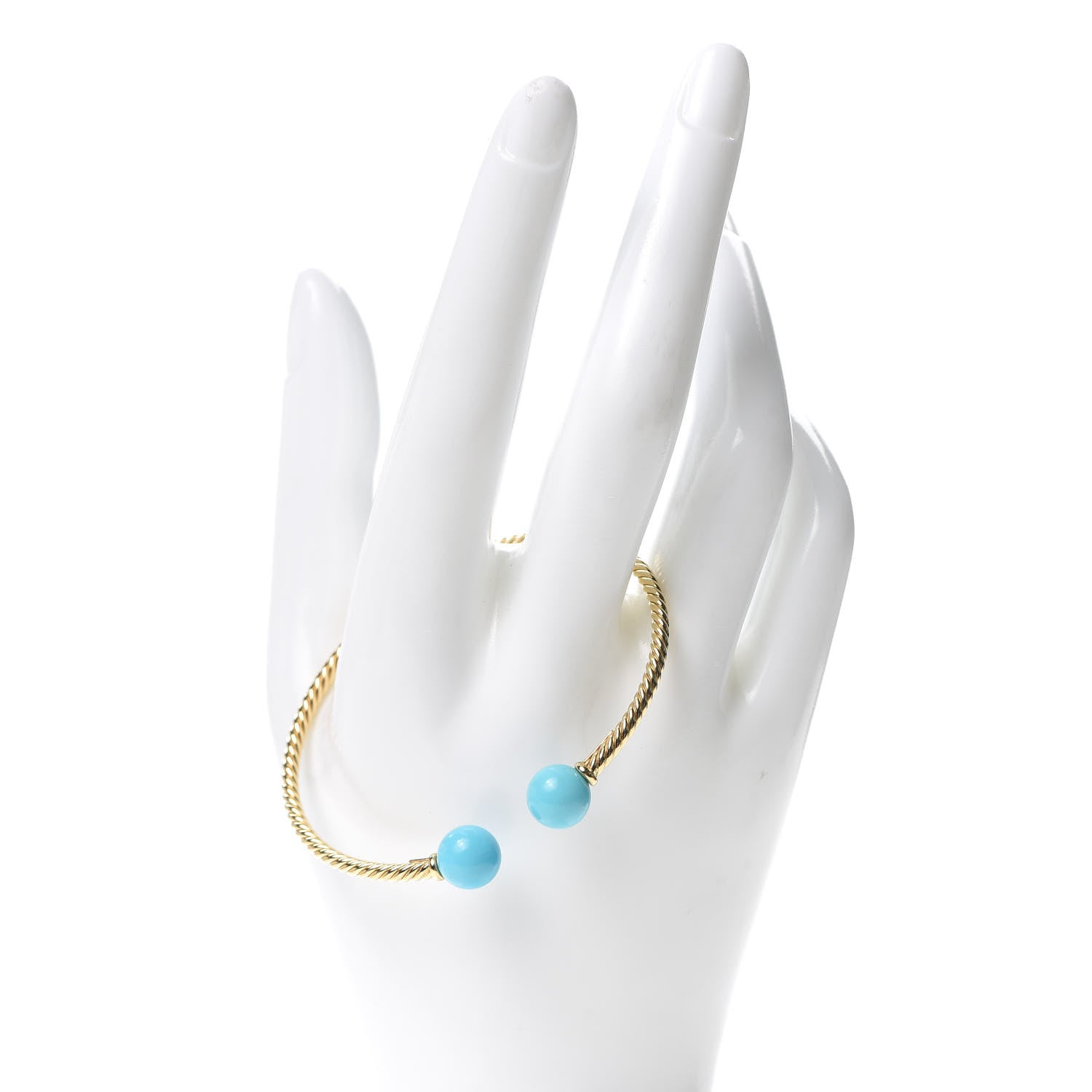 David Yurman 18K Yellow Gold Turquoise 8.5mm Solari Bead Bracelet 2 of 5