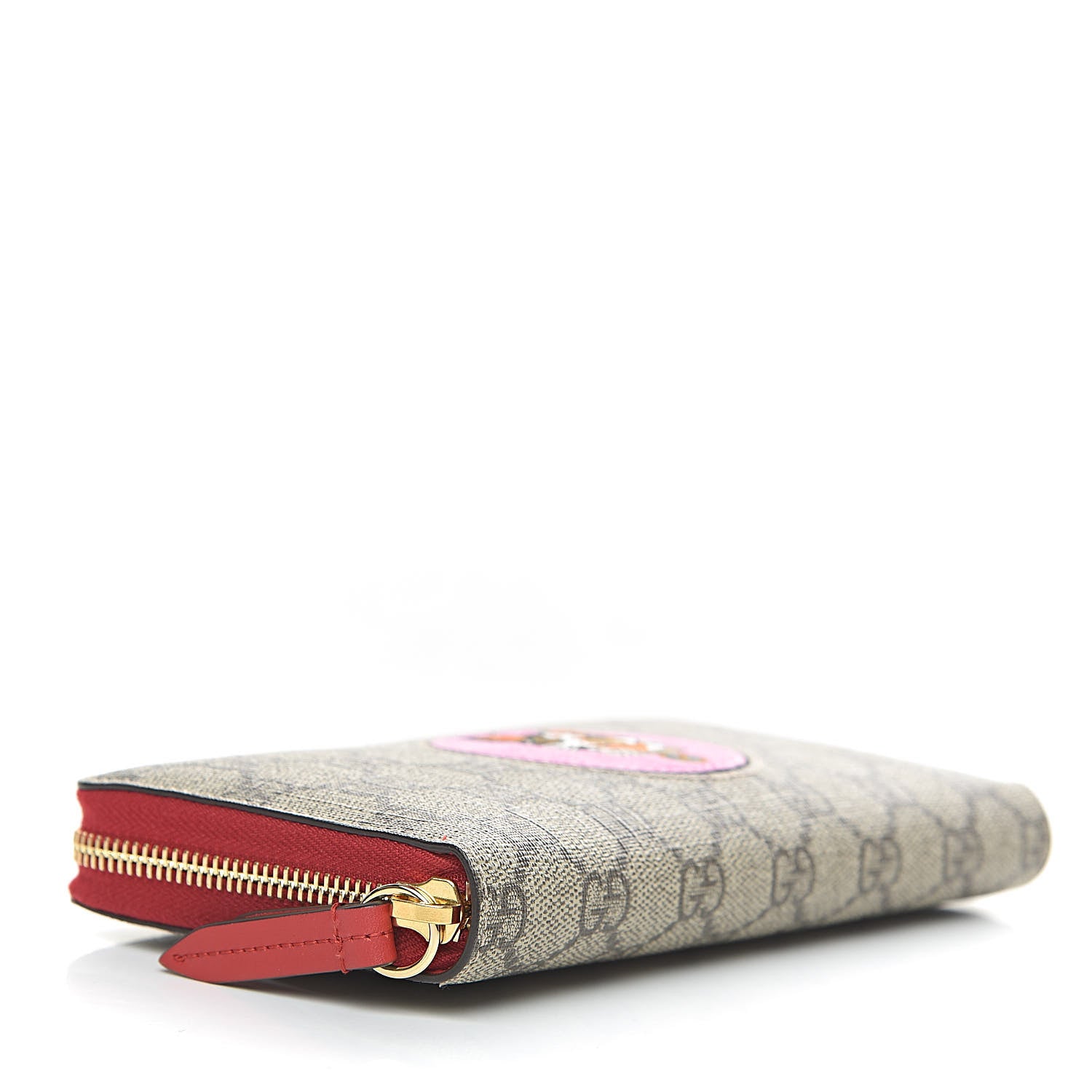 Gucci GG Supreme Monogram Bosco Patch Zip Around Wallet Beige Malva Hibiscus Red 4 of 7