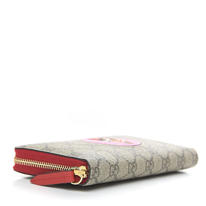 Gucci GG Supreme Monogram Bosco Patch Zip Around Wallet Beige Malva Hibiscus Red 4 of 7