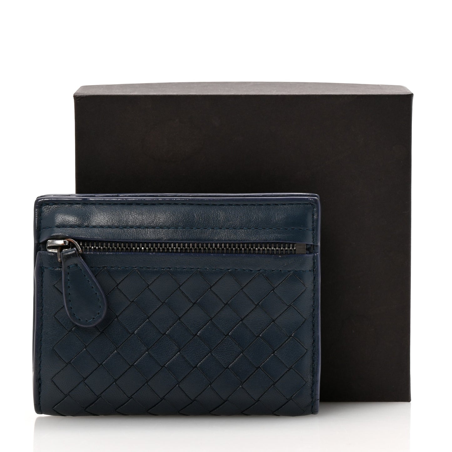 Nappa Intrecciato Bifold Zip Wallet Navy