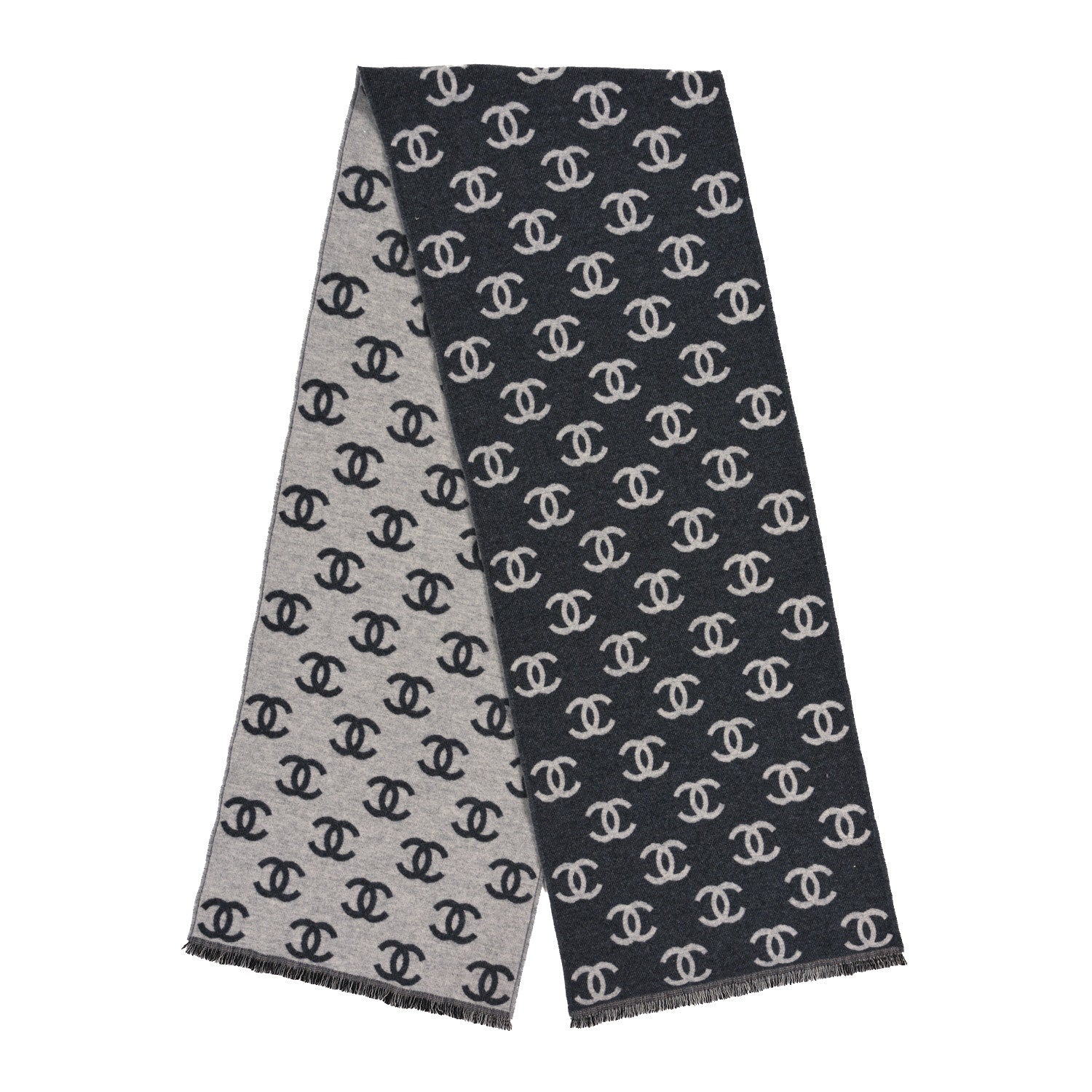 Chanel Cashmere Wool CC Scarf Grey White 2 of 3