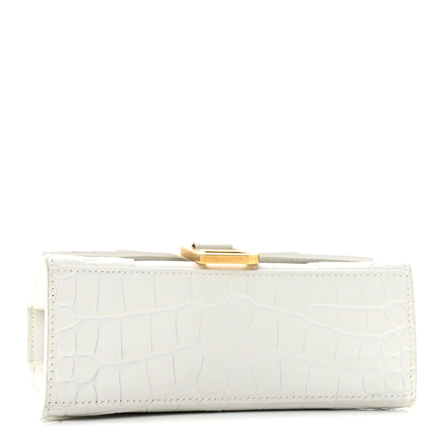 Shiny Calfskin Crocodile Embossed Hourglass Top Handle Bag XS White