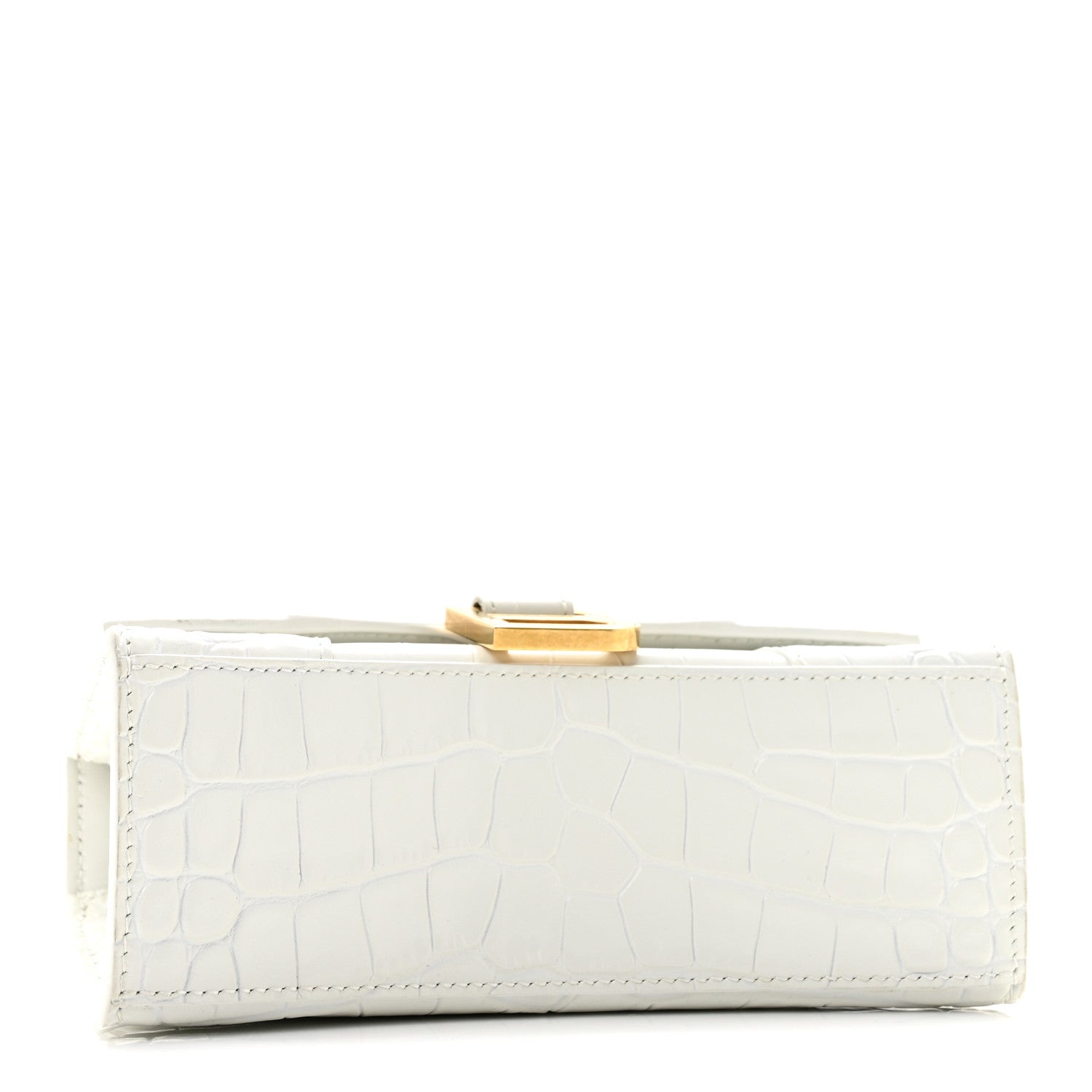 Balenciaga Shiny Calfskin Crocodile Embossed Hourglass Top Handle Bag XS White 4 of 13