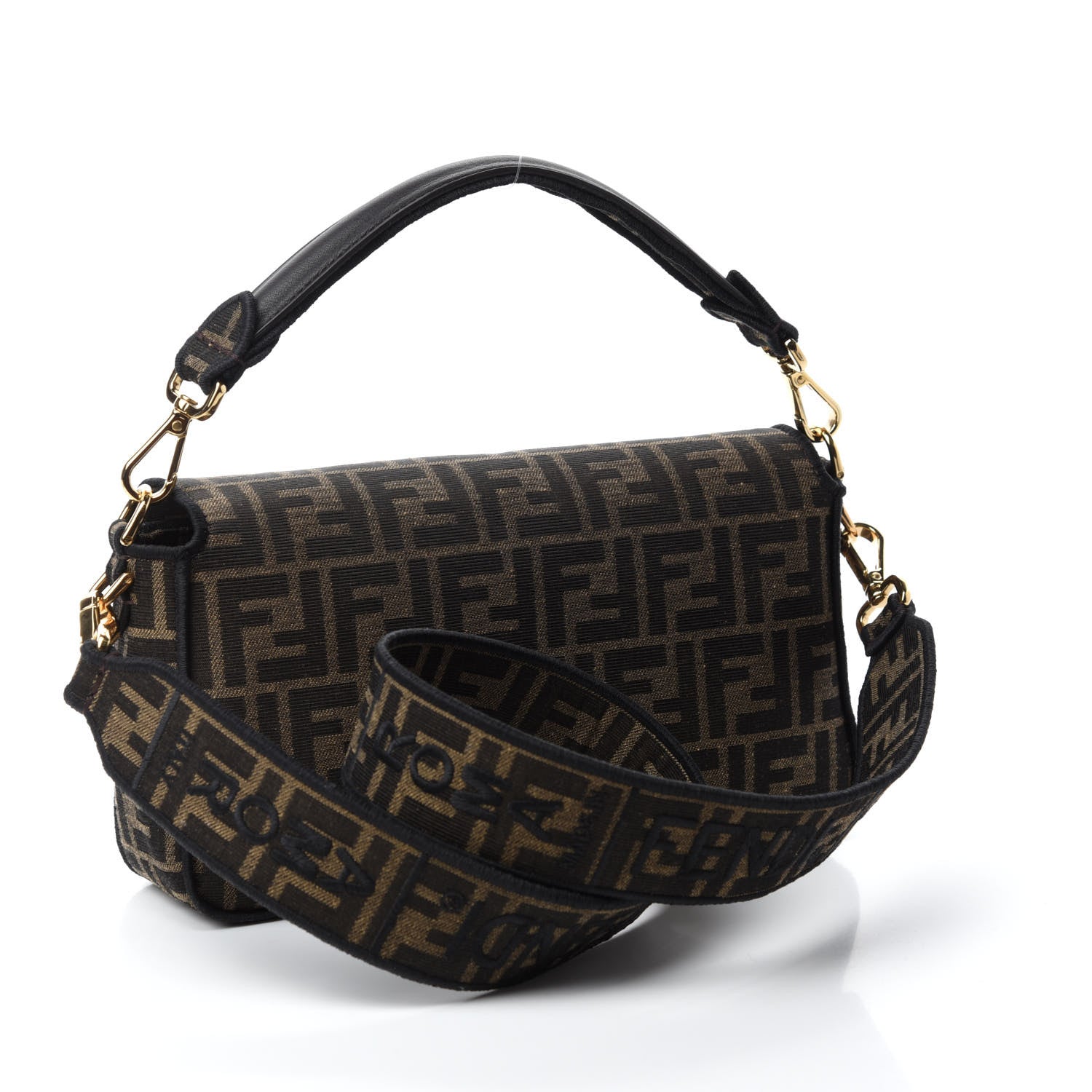 Fendi Fabric Jacquard FF 1974 Medium Baguette Tobacco Moro Black 3 of 10