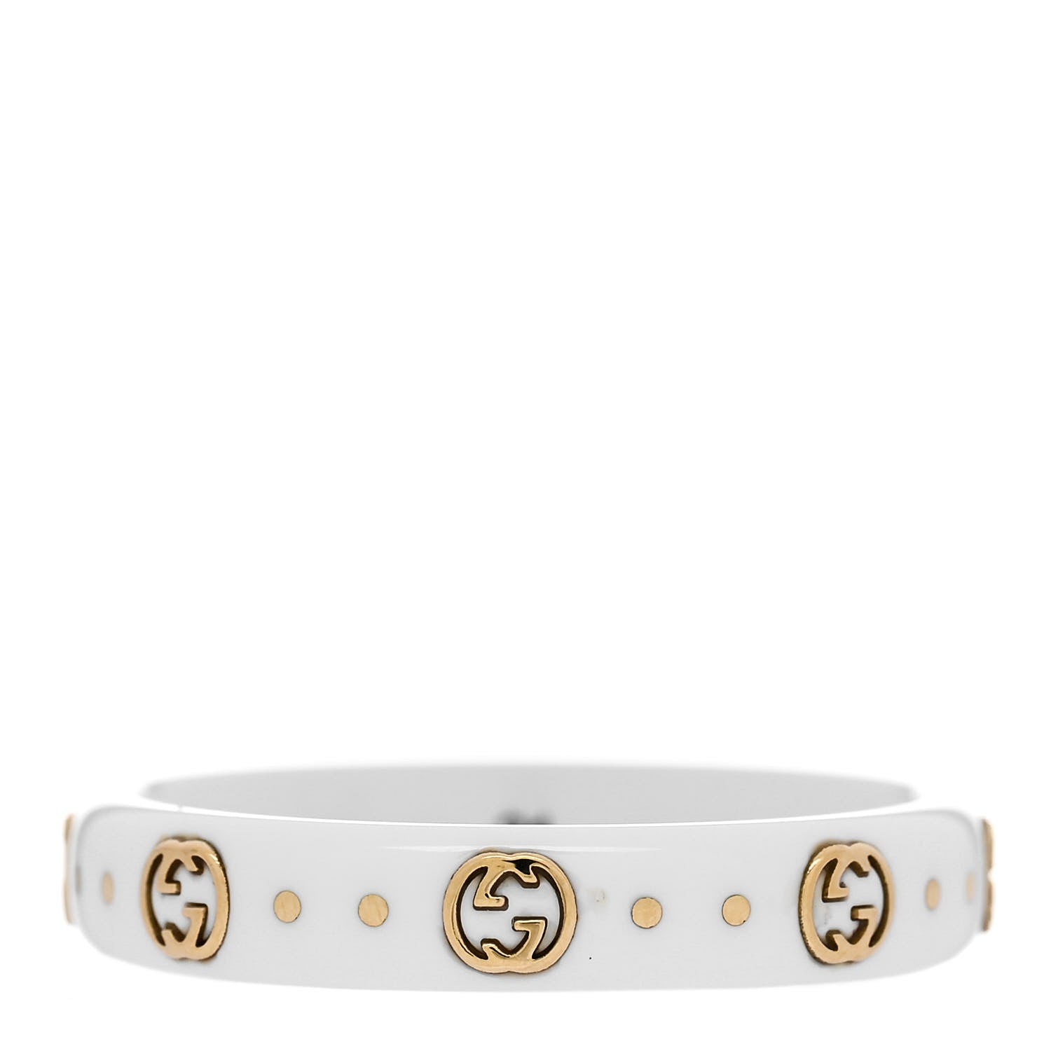 Gucci White Synthetic Corundum 18K Yellow Gold 4mm Interlocking G Icon Icon Ring 61 9.5 3 of 6