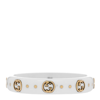 Gucci White Synthetic Corundum 18K Yellow Gold 4mm Interlocking G Icon Icon Ring 61 9.5 3 of 6