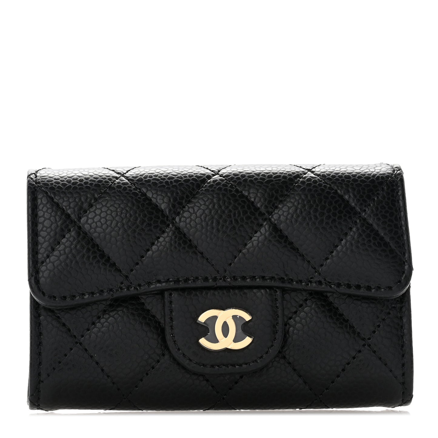 Caviar Quilted Flap Card Holder Black