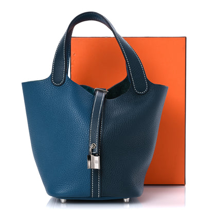 Hermes Taurillon Clemence Casaque Picotin Lock 18 PM Vert Bosphore Vert Cypress 11 of 11