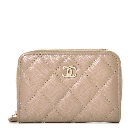 Chanel Iridescent Caviar Quilted Zip Around Coin Purse Wallet Beige 1 of 7