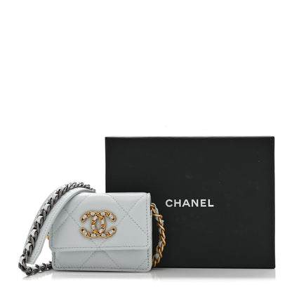 Chanel Lambskin Quilted Chanel 19 Flap Card Holder With Chain Light Blue 11 of 11