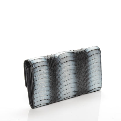 Chanel Python CC Long Flap Wallet Blue Silver 3 of 9